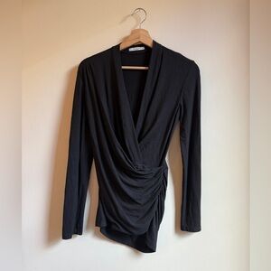 MM.LaFleur Draped Wrap Top – Black – Size M